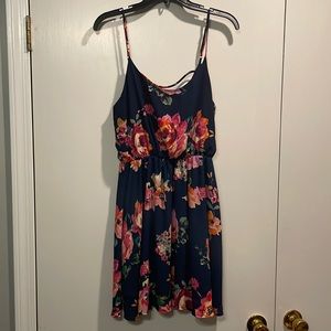 Boutique Navy Floral Spaghetti Strap Dress